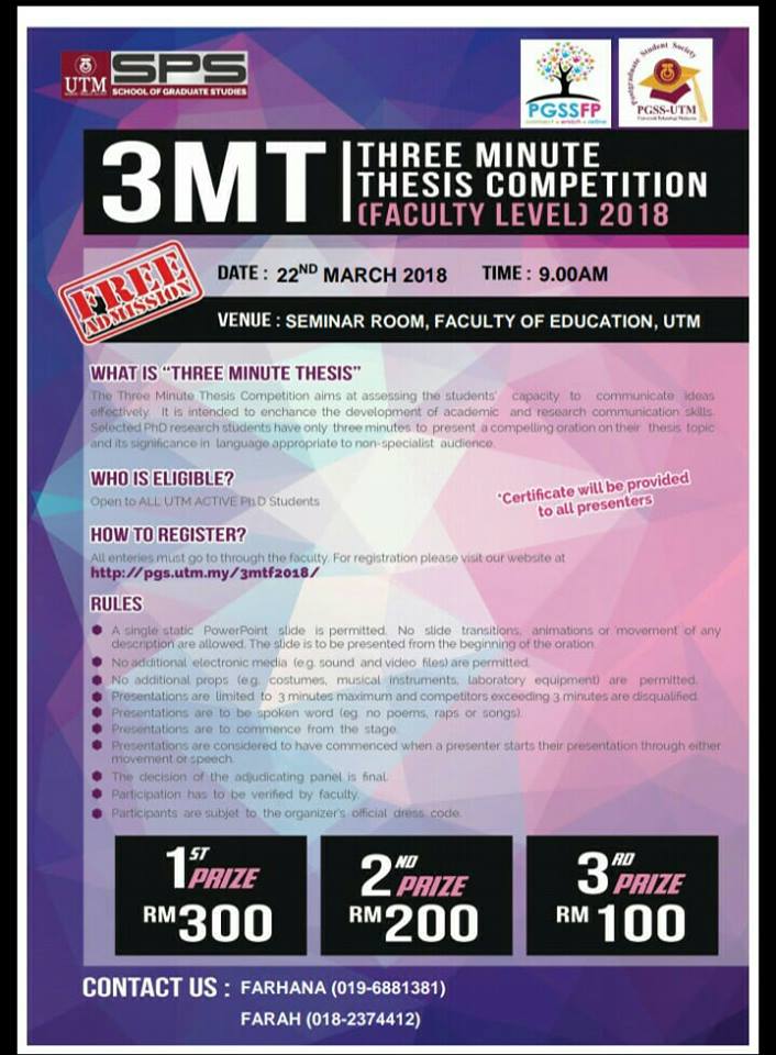 Utm 3 Minute Thesis Competition (2018) – Faculty Of Education 